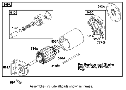 Replacement Starter Motor Assembly Diagram and Parts List for 12004TC 220000001 - 220999999 Toro Lawn Tractor