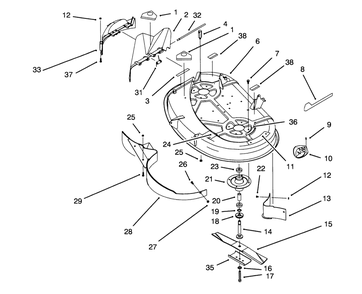 Housing & Spindle Assembly (38" Cutting Unit)(Model No. 71191 Only) Diagram and Parts List for 71191 5910001 - 5999999 Toro Lawn Tractor
