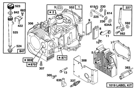 Engine Briggs & Stratton Model 283707-0156-01 Diagram and Parts List for 71201 6900001 - 6999999 Toro Lawn Tractor