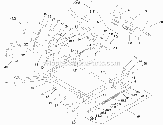 Front Frame Assembly Diagram and Parts List for 74284 280000001-280999999 Toro Lawn Mower