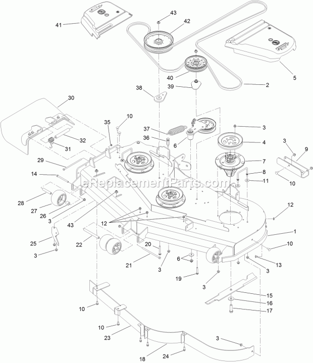 Deck Assembly Diagram and Parts List for 74957 315000001-315999999 Toro Lawn Mower