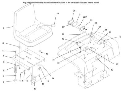 Fender, Seat & Tail Lights Diagram and Parts List for 73448 8900001 - 8900499 Toro Lawn Tractor