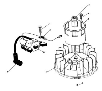 Magneto & Flywheel Assembly Diagram and Parts List for 20620 6000001 - 6999999 Toro Lawn Mower