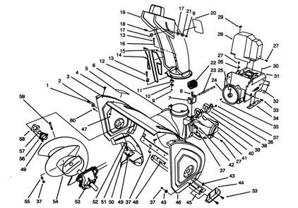 Housing & Chute Assembly Diagram and Parts List for 38580 5900001 - 5999999 Toro Snow Blower