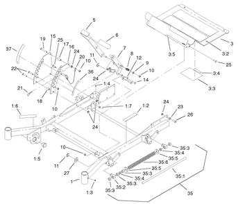 Front Frame Assembly Diagram and Parts List for 74214 (230000001-230006000)(2003) Toro Lawn Mower