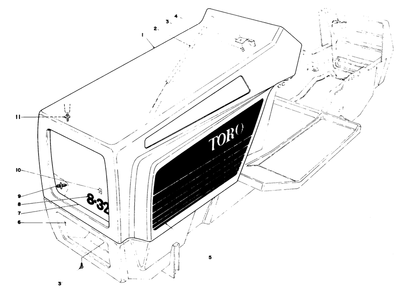 Hood Assembly Model 57300 Diagram and Parts List for 57300 1000001 - 1999999 Toro Lawn Tractor