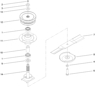 Spindle Housing Assembly 1 Diagram and Parts List for 30299TE (260000001-260999999)(2006) Toro Lawn Mower