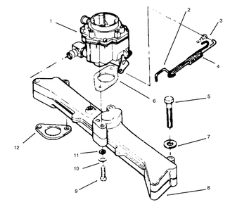 Carburetor, Intake Manifold Diagram and Parts List for 74140 690001 - 699999 Toro Lawn Tractor