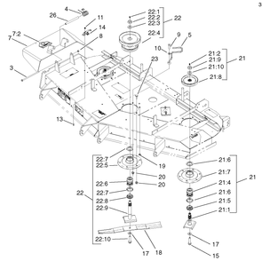 Spindle And Pulley Assembly Diagram and Parts List for 74231 (230000001-230006000)(2003) Toro Lawn Mower