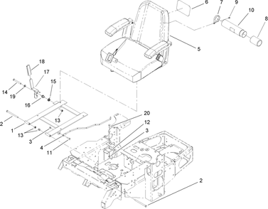 Seat And Bracket Assembly Diagram and Parts List for 74415 (250000001-250005000)(2005) Toro Lawn Mower