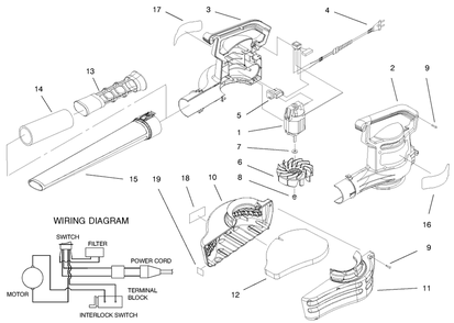 Blowervac Assembly Diagram and Parts List for 51568 99100001 - 99999999 Toro Leaf Blower / Vacuum