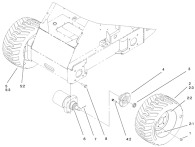 Wheel And Motor Assembly Diagram and Parts List for 22305A 991312 - 991313 Toro Lawn Tractor Accessories