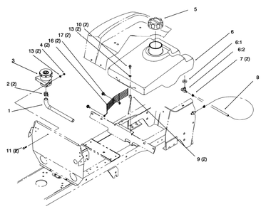 Fuel Tank And Hydro Reservoir Diagram and Parts List for 72043 6900001 - 6999999 Toro Lawn Tractor