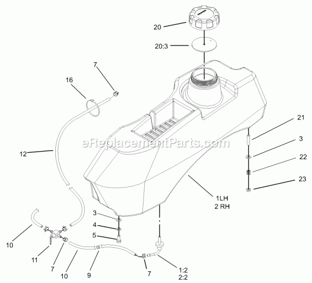 Fuel System Assembly Diagram and Parts List for 74177 230007001-230999999 Toro Lawn Mower