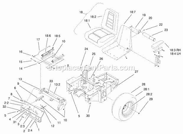 Main Frame Diagram and Parts List for 74177 210000001-210999999 Toro Lawn Mower