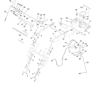 Handle Assembly Diagram and Parts List for 38830 409000000 - 411999999 Toro Snow Blower