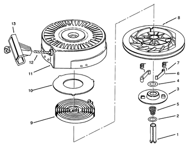 Recoil Starter No. 590652 Diagram and Parts List for 38176 6900001 - 6999999 Toro Snow Blower