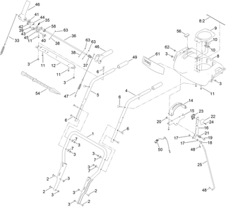 Handle Assembly Diagram and Parts List for 38850 408700000 - 411399999 Toro Snow Blower