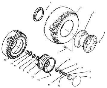 Wheels And Tires Diagram and Parts List for 73501 59002869 - 59002946 Toro Lawn Tractor