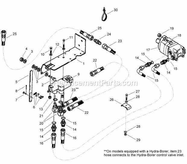 Trencher Control Valve Mounting And Drive Cir Diagram and Parts List for 2011  Toro Lawn Tractor Accessories