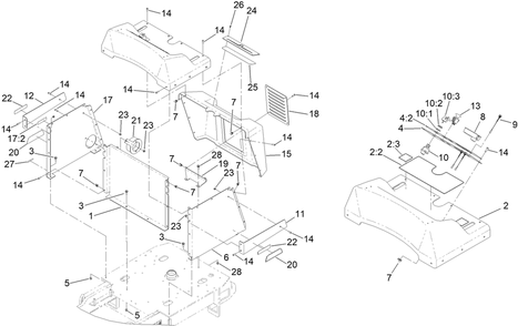 Tower And Hood Assembly Diagram and Parts List for 68037 400000000 - 412999999 Toro Lawn Tractor Accessories