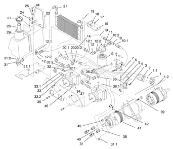 Hydraulic System Diagram and Parts List for 74182 (890184-891199)(1998) Toro Lawn Tractor