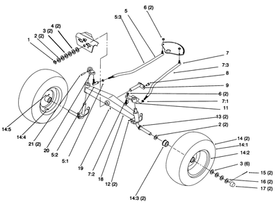 Front Axle Diagram and Parts List for 72043 6900001 - 6999999 Toro Lawn Tractor