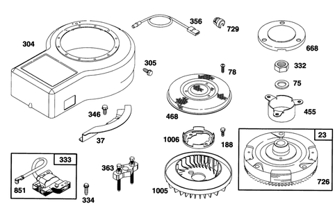 Engine Briggs & Stratton Model 28d707-0124-01 Diagram and Parts List for 70081 6900001 - 6999999 Toro Lawn Tractor