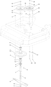 Sheave, Spindle And Blade Assembly Diagram and Parts List for 2710 313000001 - 313999999 Toro Lawn Tractor Accessories