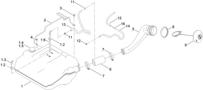 Fuel Tank Assembly Diagram and Parts List for 76606 417515889 - 999999999 Toro Lawn Tractor