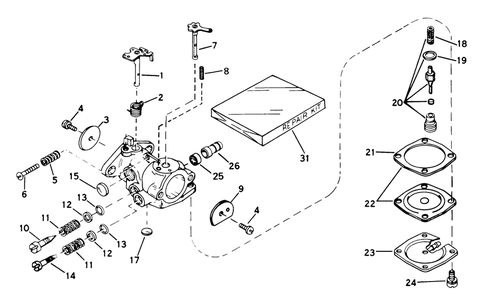 Carburetor No. 631887 Diagram and Parts List for 38220 9000001 - 9999999 Toro Snow Blower