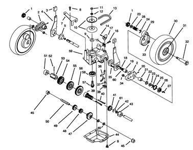Gear Case Assembly Diagram and Parts List for 20437 49000001 - 49999999 Toro Lawn Mower