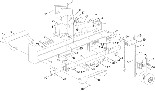 Frame Assembly Diagram and Parts List for 22618HD 407800000 - 410999999 Toro Log Splitter