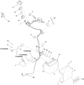 Electrical Assembly Diagram and Parts List for 72524 414427186 - 414999999 Toro Lawn Mower