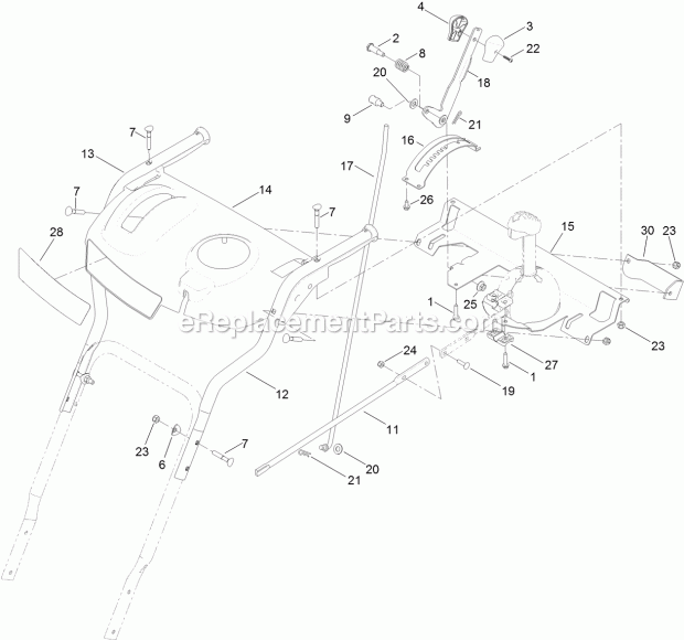 Handle Assembly Diagram and Parts List for 38811 316000001-316999999 Toro Snow Blower