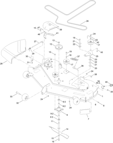 54 Inch Deck Assembly Diagram and Parts List for 75756 400000000 - 412799999 Toro Lawn Tractor