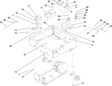 Drivetrain Mounting, Battery And Air Cleaner Assembly Diagram and Parts List for 12004TC 280000001 - 280999999 Toro Lawn Tractor