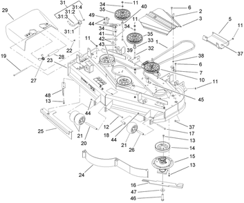 Deck Assembly Diagram and Parts List for 74416TE (250005001-250999999)(2005) Toro Lawn Mower