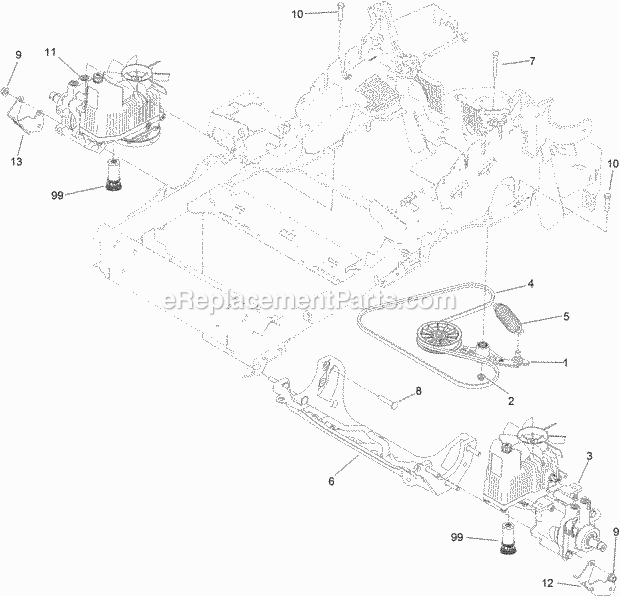 Hydraulic Pump, Idler And Belt Assembly Diagram and Parts List for 74942TE 314000001-314999999 Toro Lawn Mower