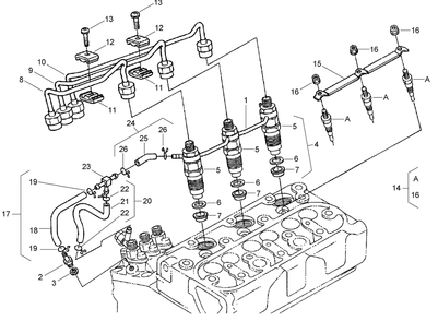 Nozzle Holder And Glow Plug Assembly Diagram and Parts List for 74265TE (270000001-270999999)(2007) Toro Lawn Mower