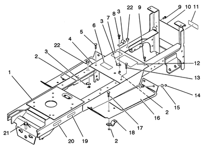 Main Frame Assembly Diagram and Parts List for 22-14OE02 2000001 - 2999999 Toro Lawn Tractor