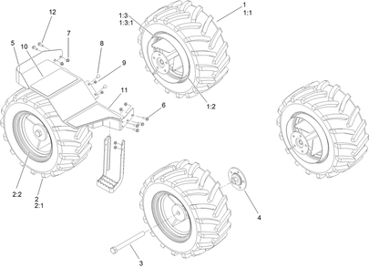 23 Inch Dual Wheel Kit Assembly Diagram and Parts List for 25539T  Toro Lawn Tractor Accessories