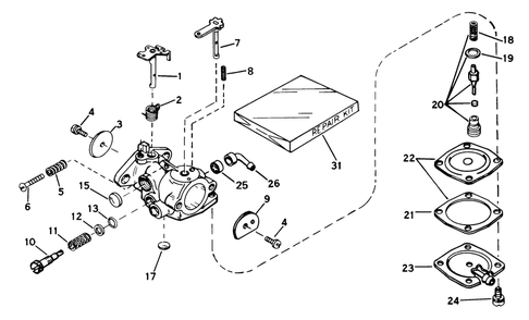 Carburetor No. 632103 Engine Model Ah-520 Type 1584a (Used On Units With Serial No. 0000001 Thru 0299999) Diagram and Parts List for 38100 0500000 - 0999999 Toro Snow Blower