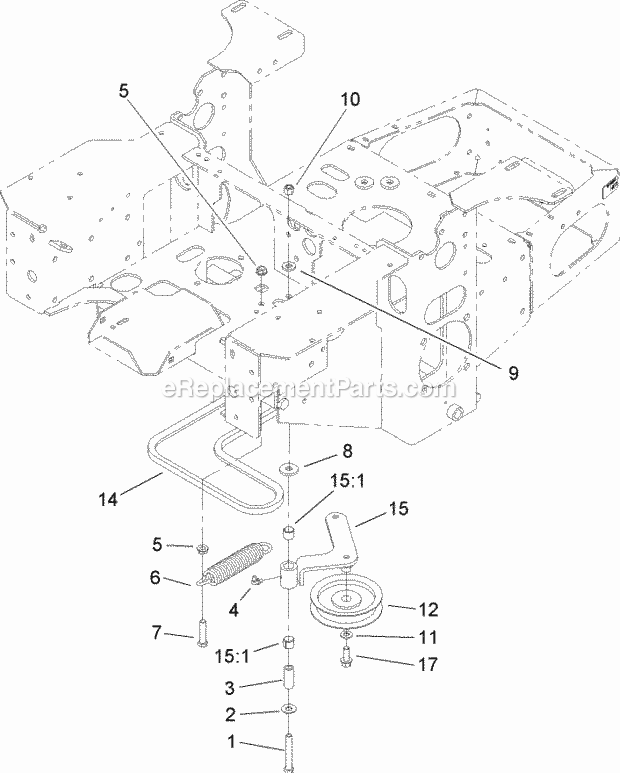 Pump Idler And Belt Assembly Diagram and Parts List for 74165 240000001-240999999 Toro Lawn Mower