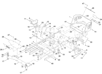 Frame Assembly Diagram and Parts List for 74887 409378061 - 411455765 Toro Lawn Tractor