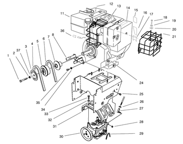 Engine, Transmission Drive Assembly Diagram and Parts List for 38590 7900001 - 7999999 Toro Snow Blower