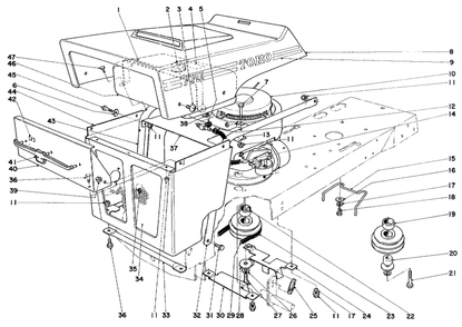 Hood And Engine Assembly Diagram and Parts List for 57111 1000001 - 1999999 Toro Lawn Tractor