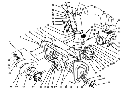 Housing & Chute Assembly Diagram and Parts List for 38570 4900001 - 4999999 Toro Snow Blower