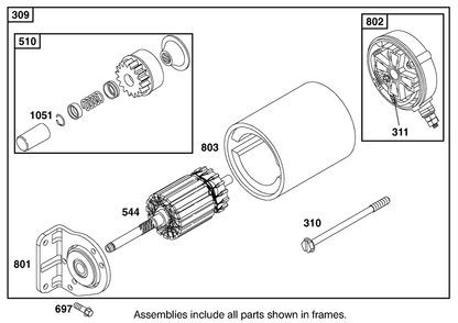 Starter Motor Assembly Diagram and Parts List for 12003 220000001 - 220999999 Toro Lawn Tractor