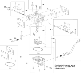 Carburetor Assembly  With Non-Canister Style Air Filter Diagram and Parts List for 74450 400000000-402099999 Toro Lawn Tractor